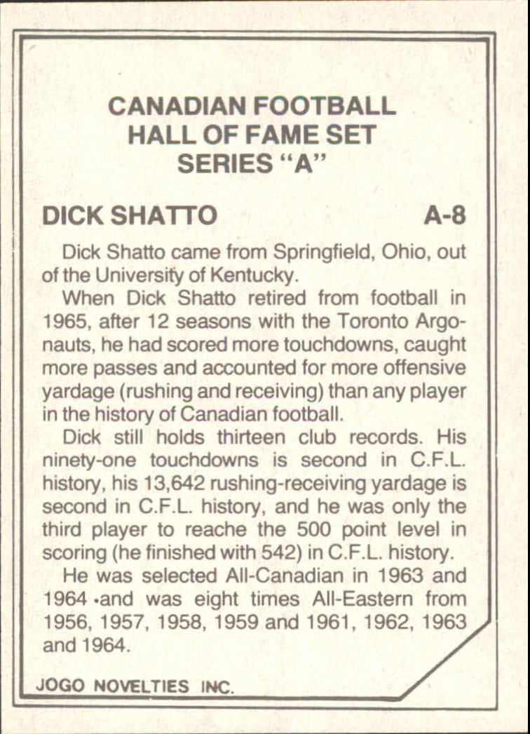 1983 JOGO Hall of Fame A #A8 Dick Shatto back image