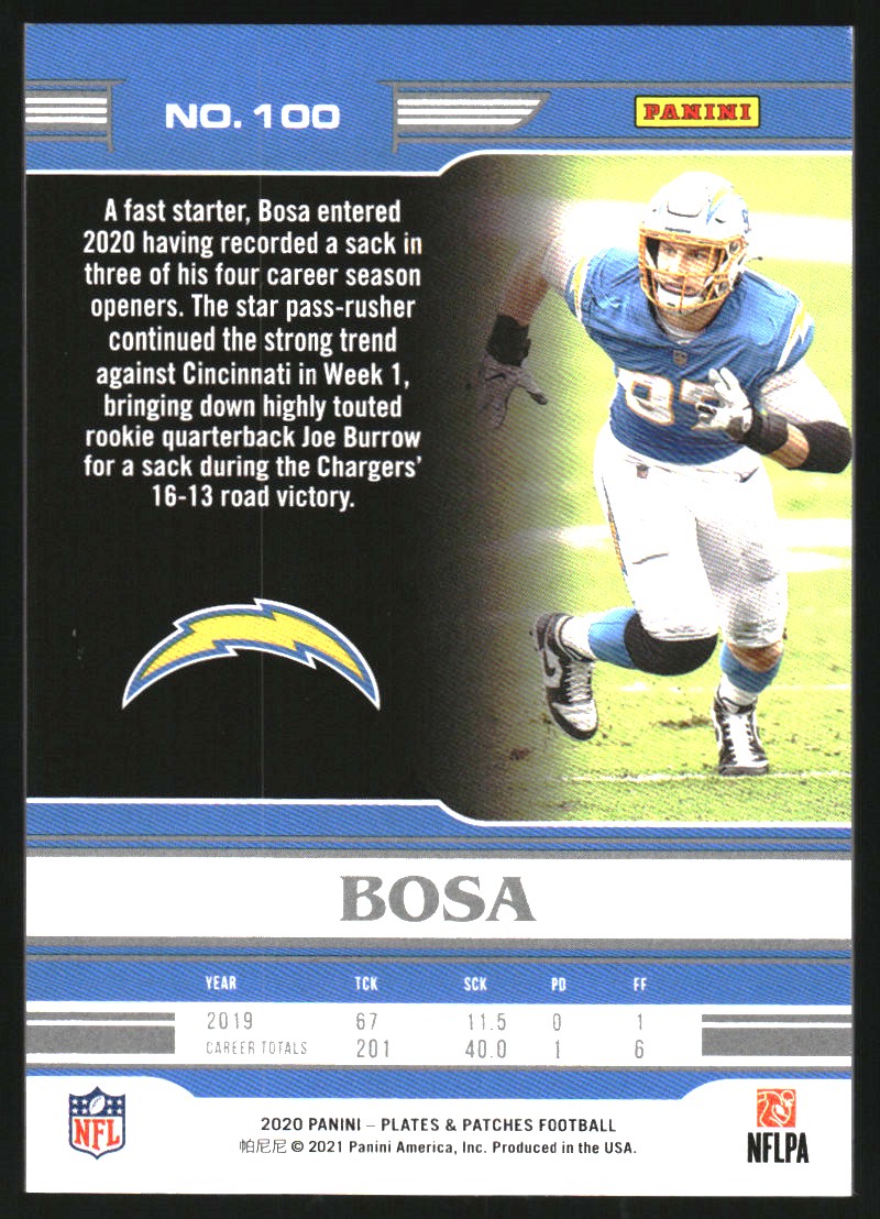 2020 Panini Plates and Patches Green #100 Joey Bosa