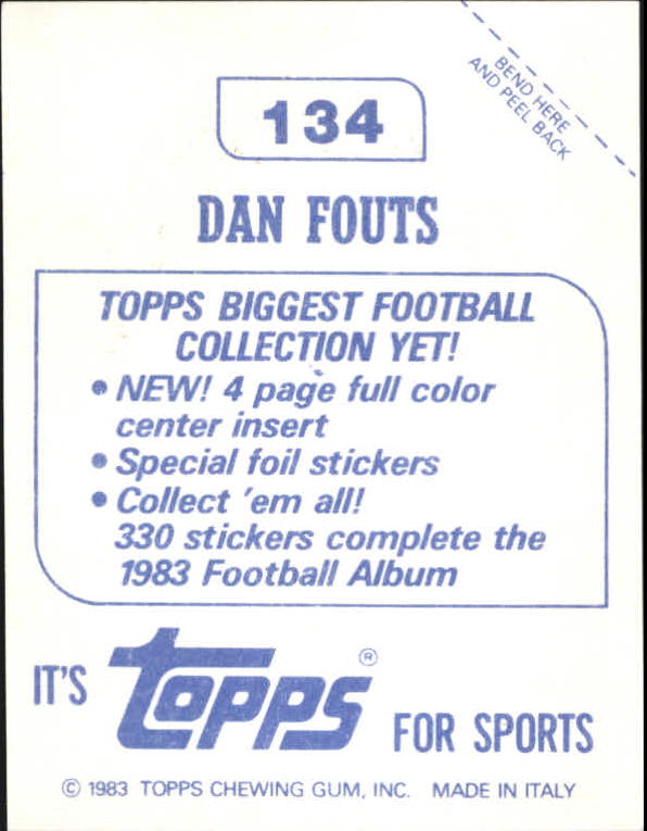 1983 Topps Stickers #134 Dan Fouts back image