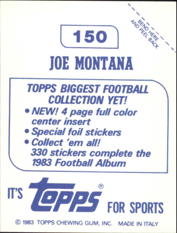 1983 Topps Stickers #150 Joe Montana/(bottom) FOIL back image