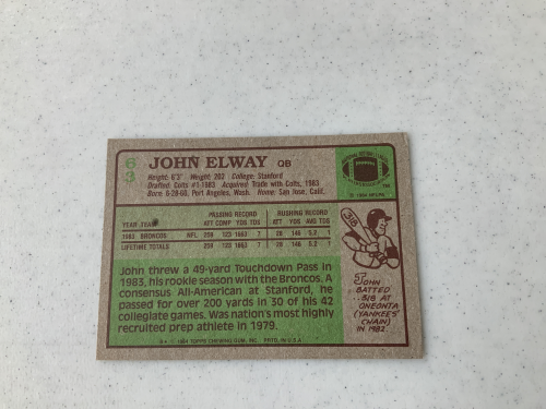1984 Topps #63 John Elway RC back image