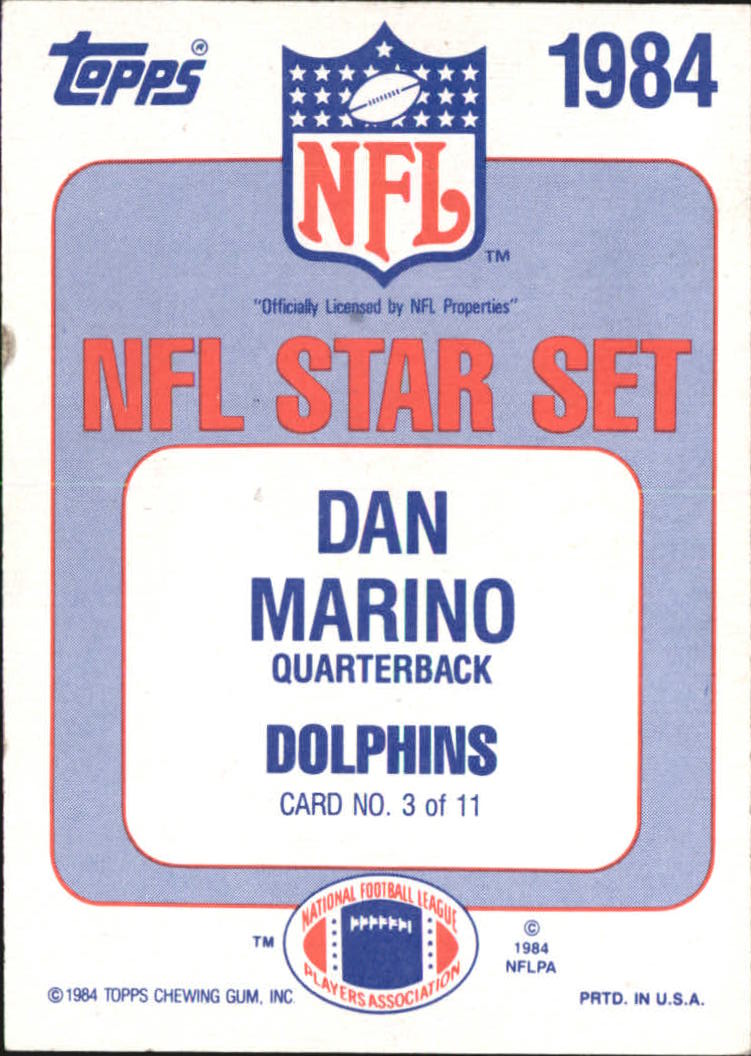 1984 Topps Glossy Inserts #3 Dan Marino back image