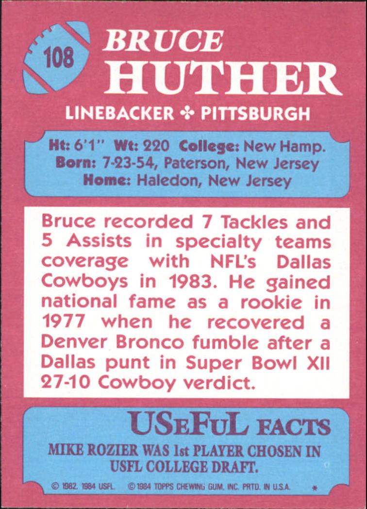 1984 Topps USFL #108 Bruce Huther back image