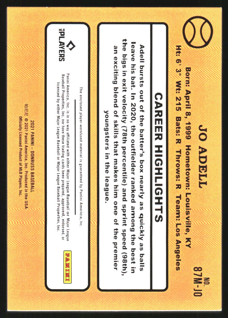 2021 Donruss Retro '87 Materials Red #87MJA Jo Adell/99