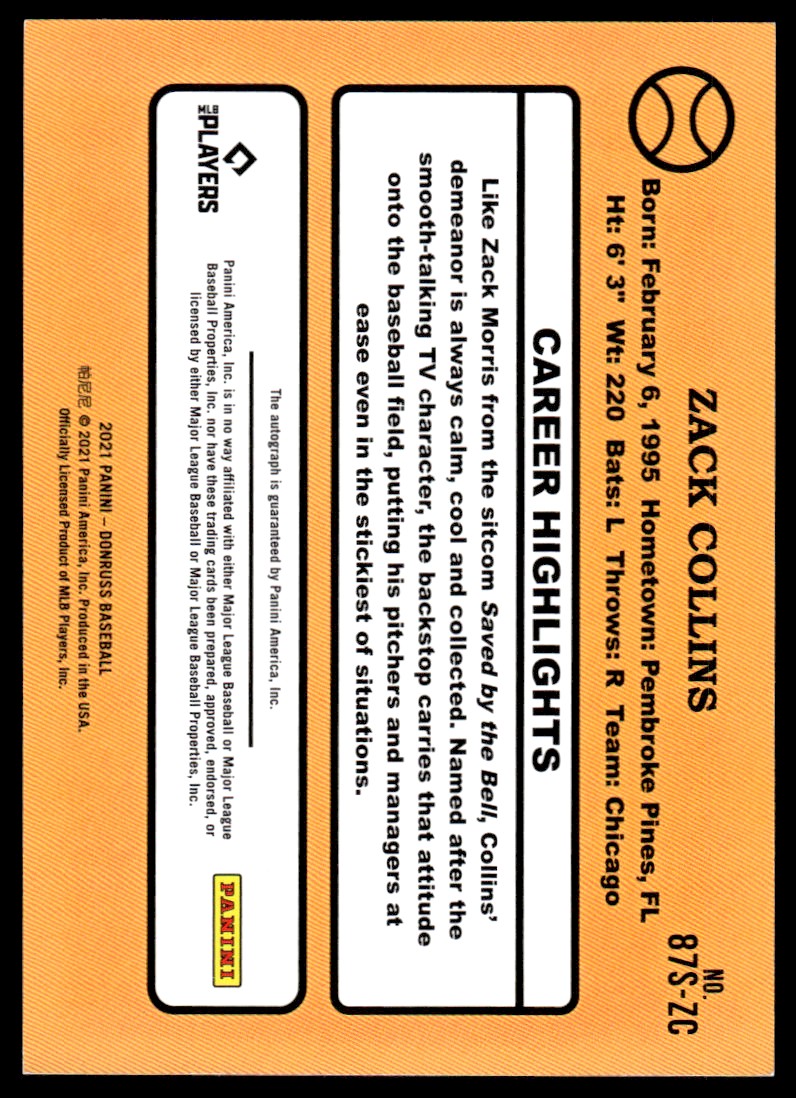 2021 Donruss Retro '87 Signatures Red #28 Zack Collins/99