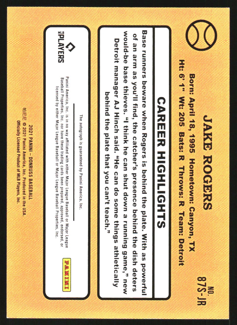 2021 Donruss Retro '87 Signatures Red #48 Jake Rogers/99