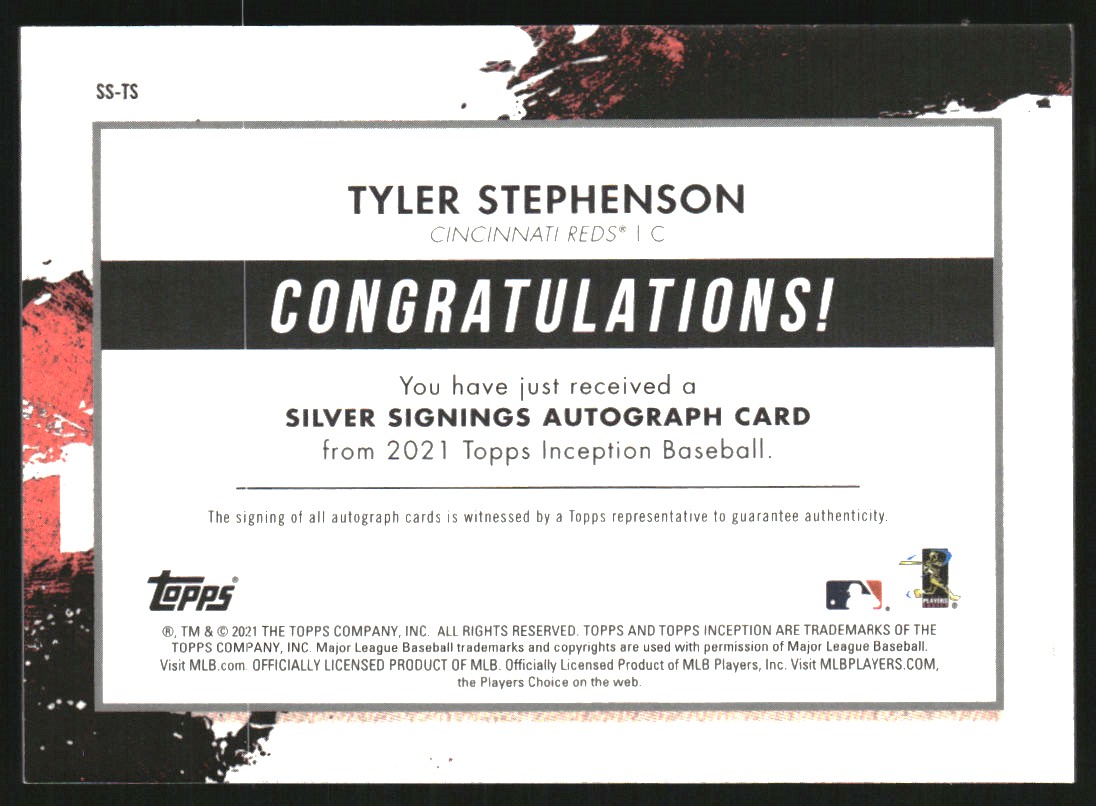 2021 Topps Inception Silver Signings #SSTS Tyler Stephenson/100 back image