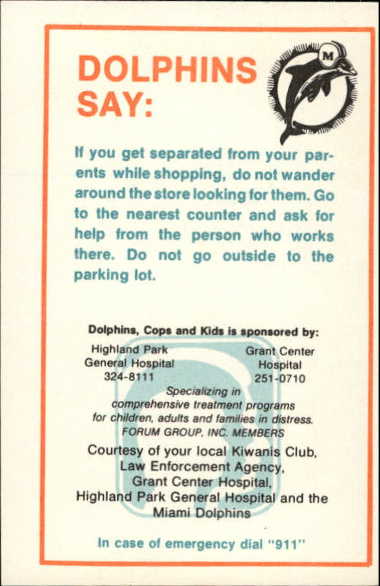 1984 Dolphins Police #4 Kim Bokamper back image
