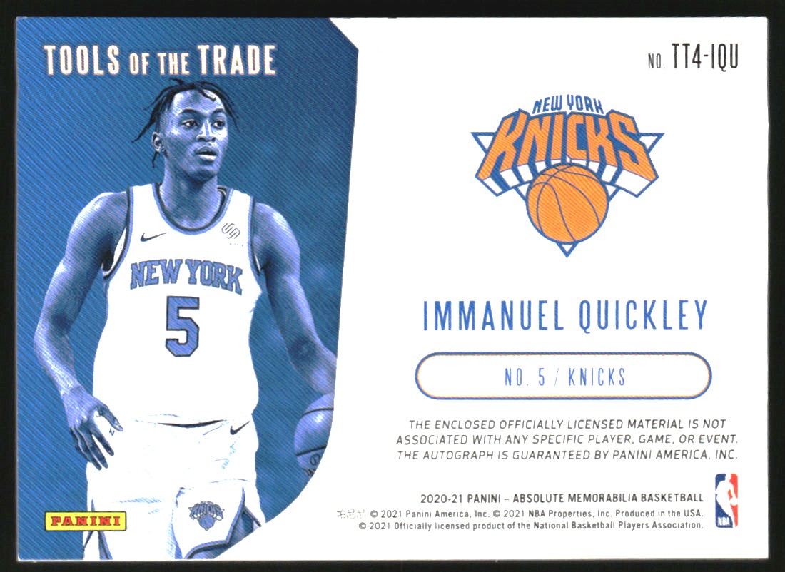 2020-21 Absolute Memorabilia Tools of the Trade Four Swatch Signatures Level 1 #13 Immanuel Quickley/199 back image