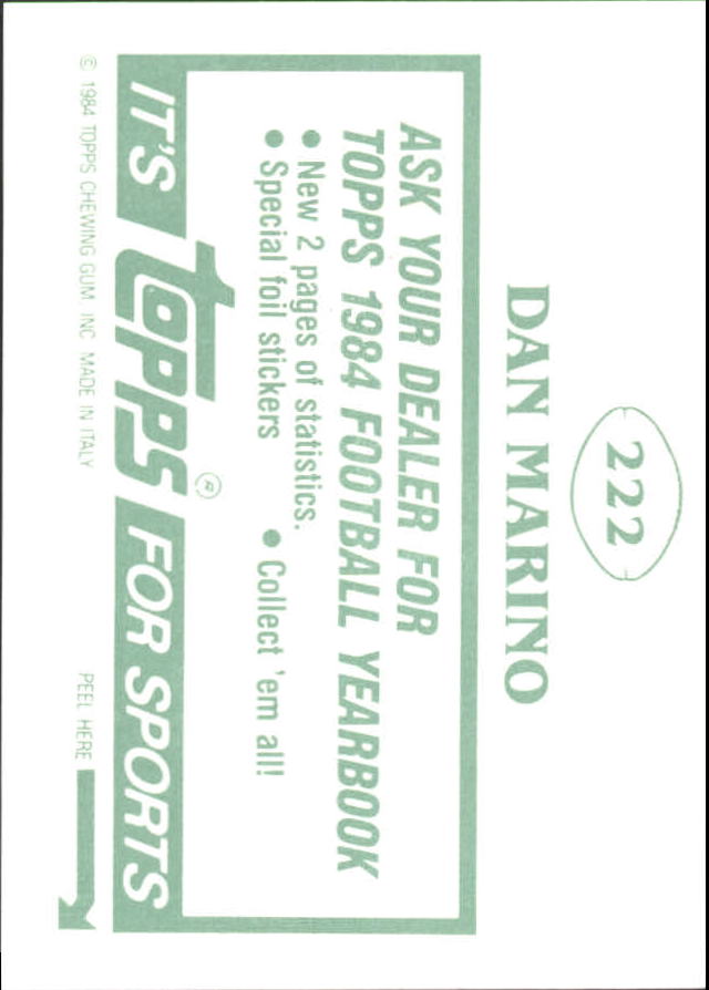1984 Topps Stickers #222 Dan Marino back image