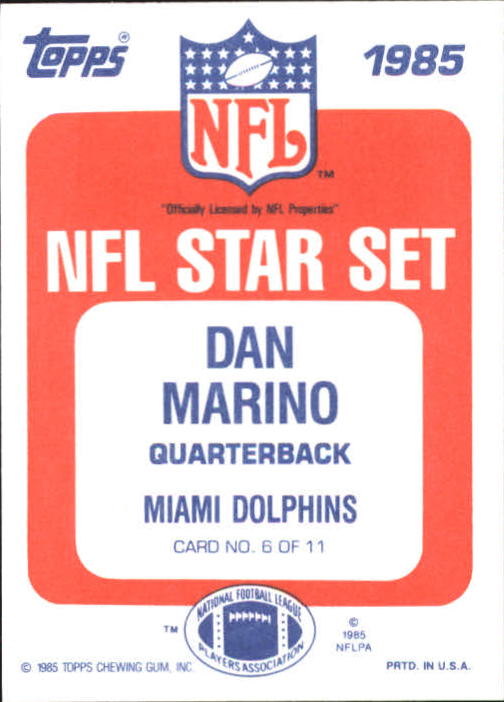 1985 Topps Glossy Inserts #6 Dan Marino back image