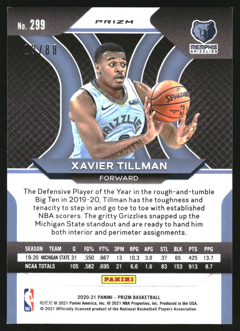 2020-21 Panini Prizm Prizms Choice Red #299 Xavier Tillman