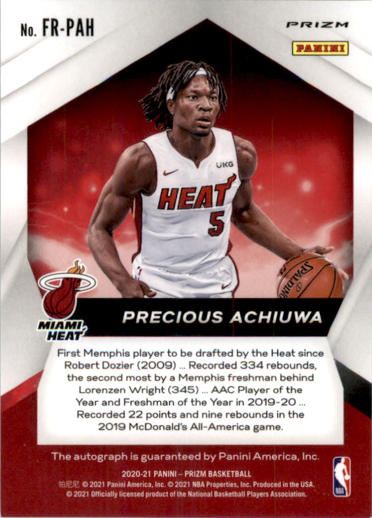 2020-21 Panini Prizm Fast Break Rookie Autographs #12 Precious Achiuwa