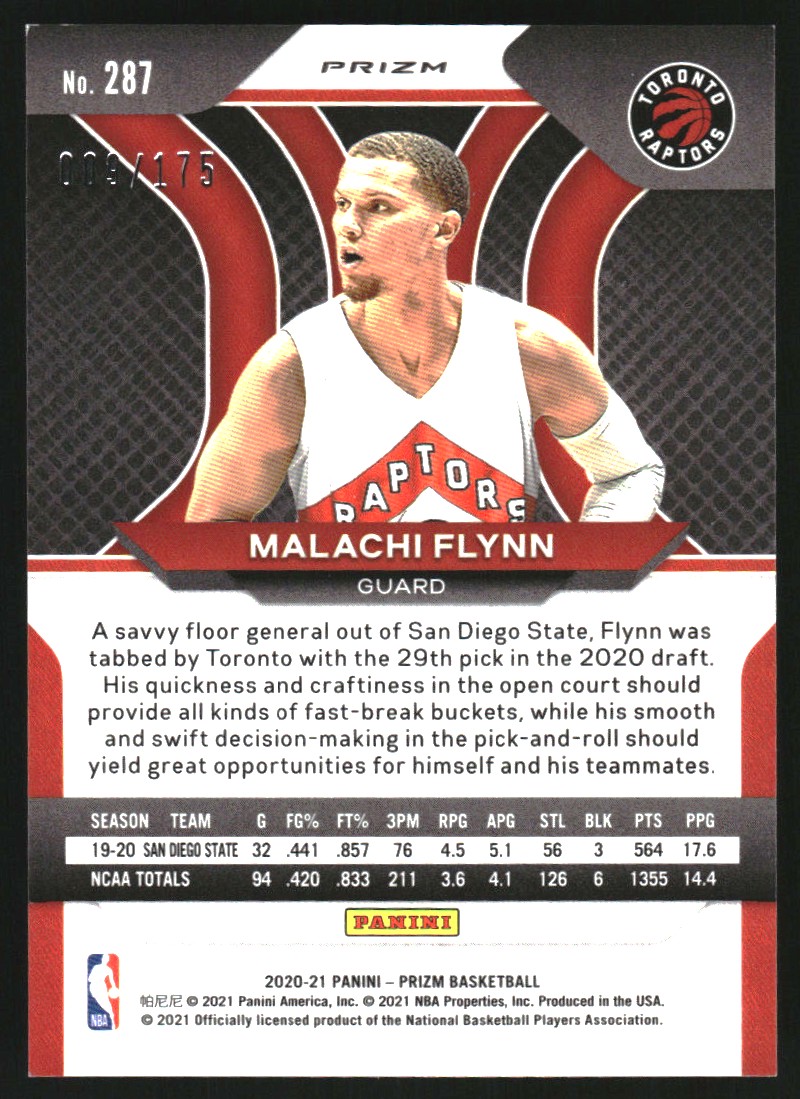 2020-21 Panini Prizm Prizms Purple Ice #287 Malachi Flynn