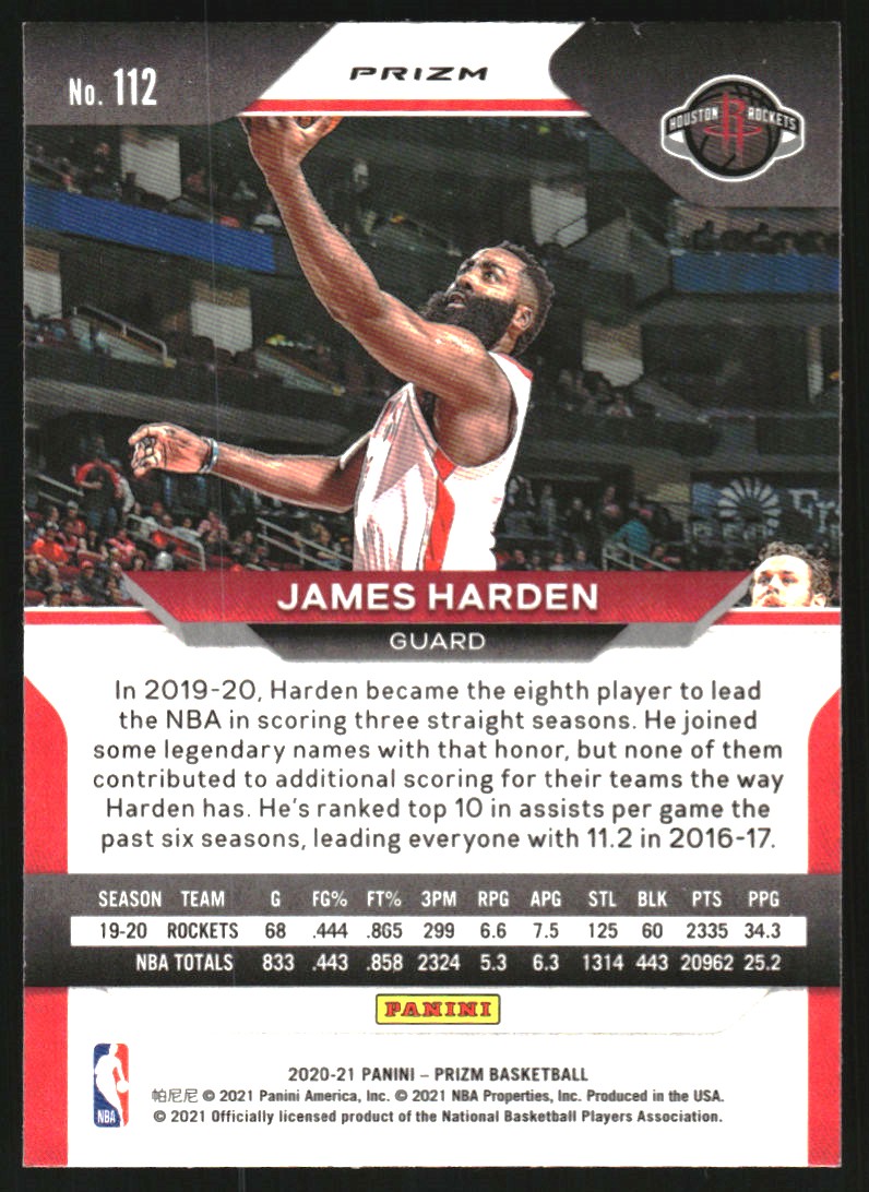 2020-21 Panini Prizm Prizms Orange Ice #112 James Harden