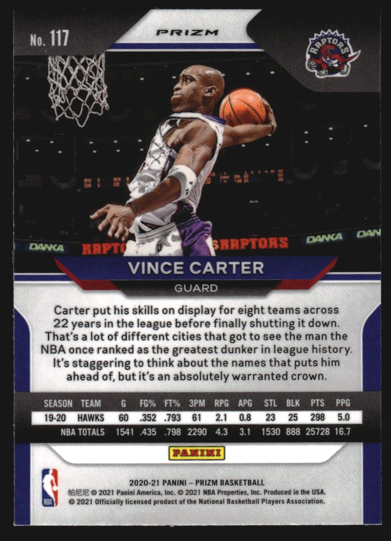 2020-21 Panini Prizm Prizms Orange Ice #117 Vince Carter