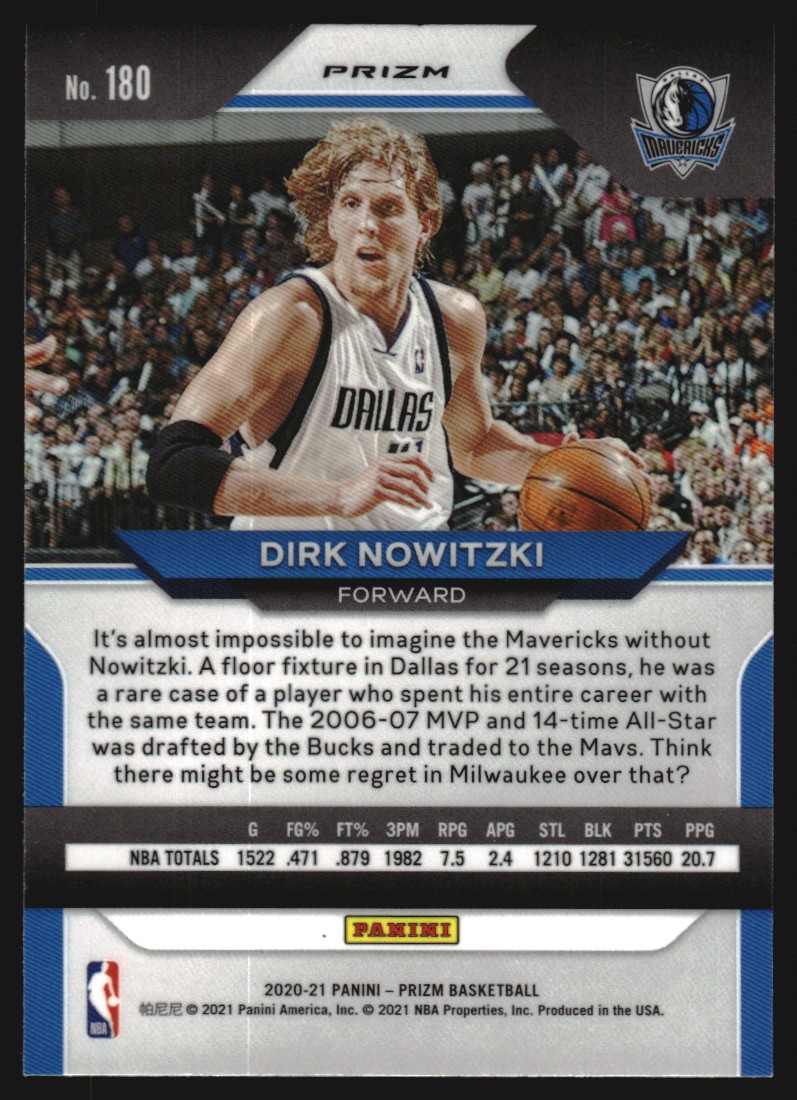 2020-21 Panini Prizm Prizms Orange Ice #180 Dirk Nowitzki
