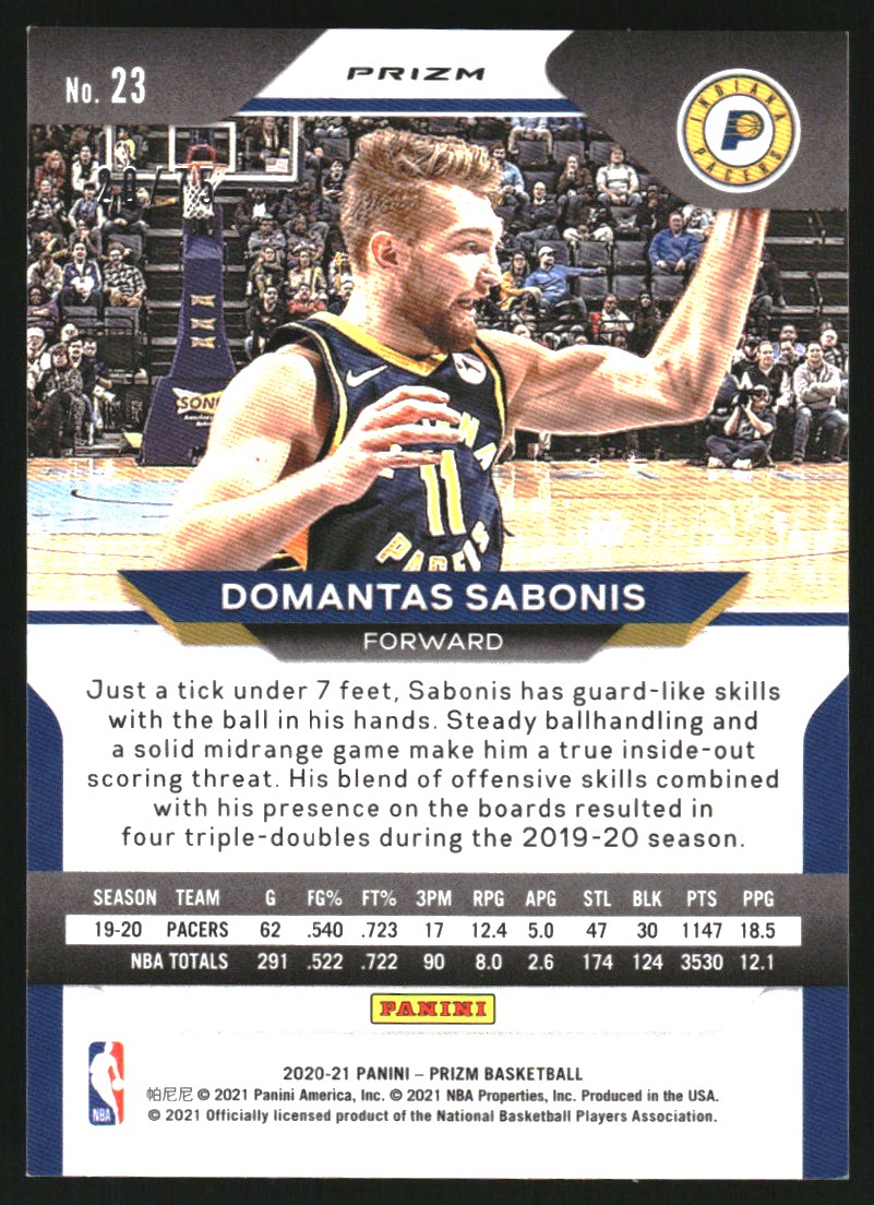 2020-21 Panini Prizm Prizms Fast Break Purple #23 Domantas Sabonis