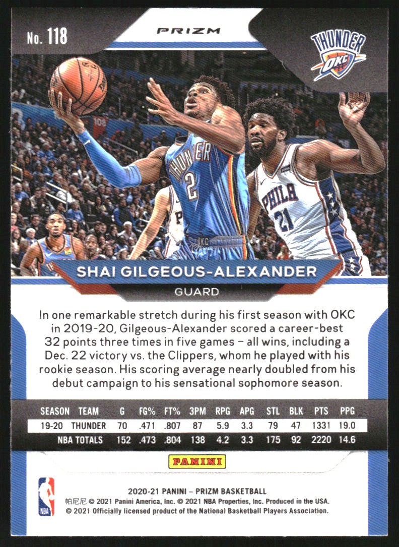 2020-21 Panini Prizm Prizms Pink Ice #118 Shai Gilgeous-Alexander