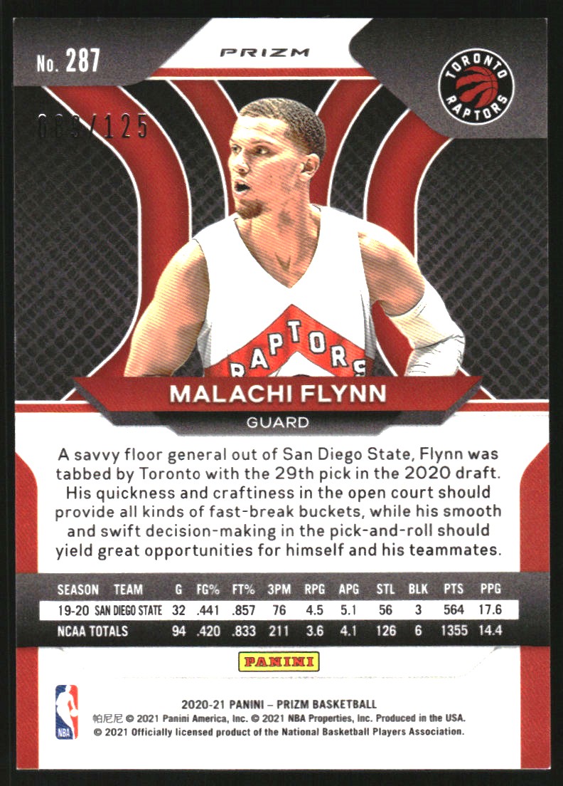 2020-21 Panini Prizm Prizms Fast Break Red #287 Malachi Flynn