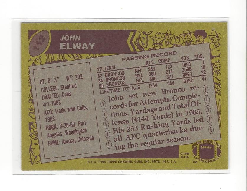 1986 Topps #112 John Elway back image