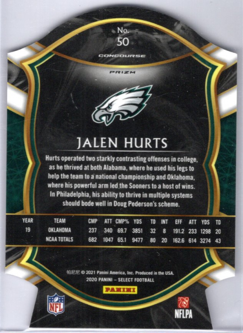 2020 Panini Select Jalen Hurts Field Level White Die-Cut Prizm HGA