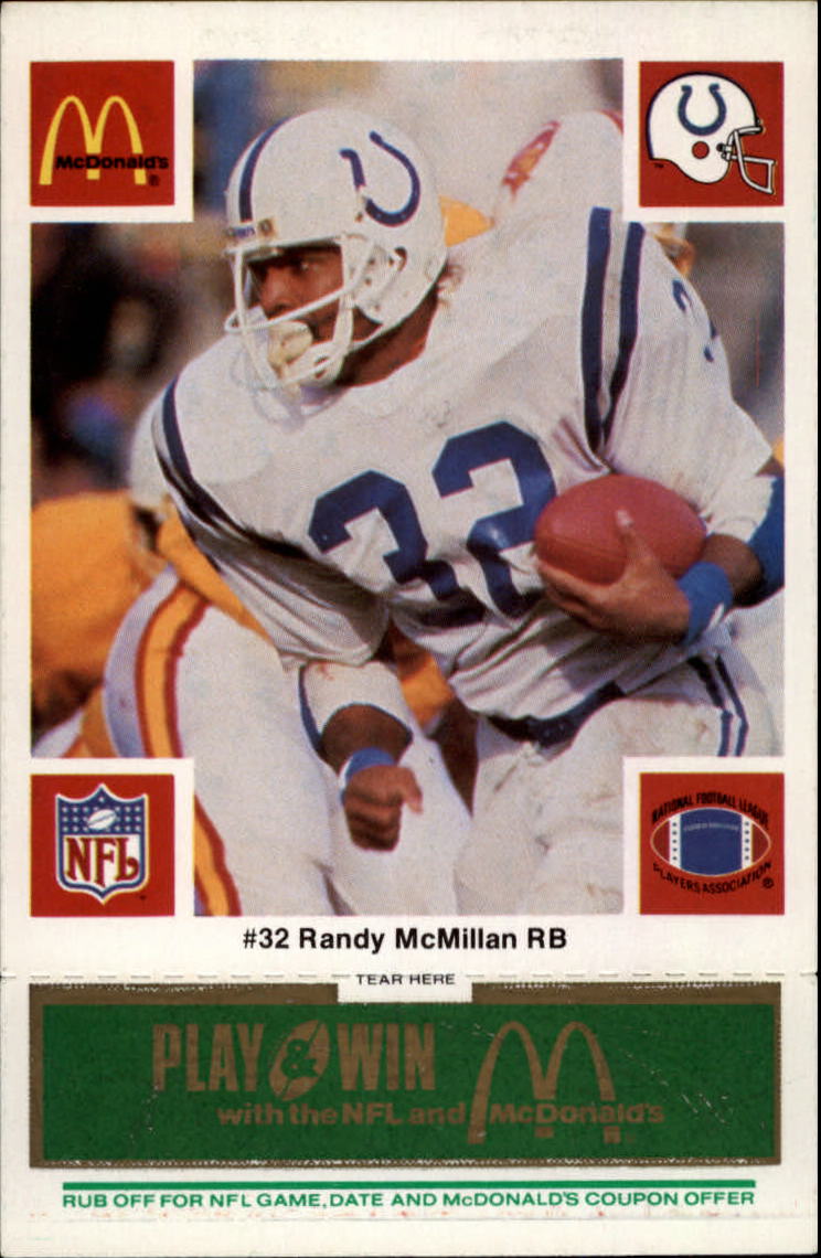 1986 McDonald's Colts Green Tab #32 Randy McMillan