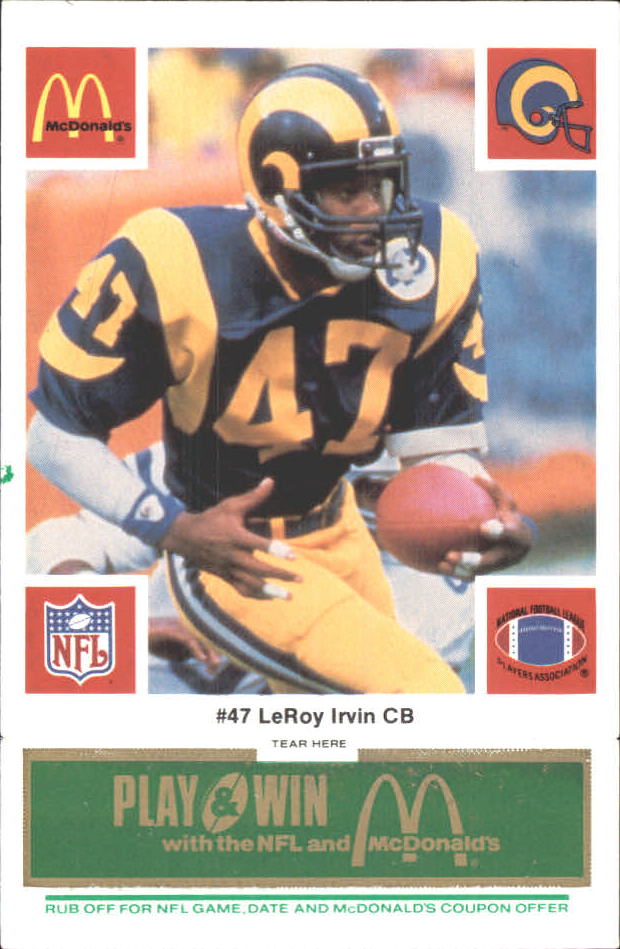 1986 McDonald's Rams Green Tab 47 LeRoy Irvin . Oversized.