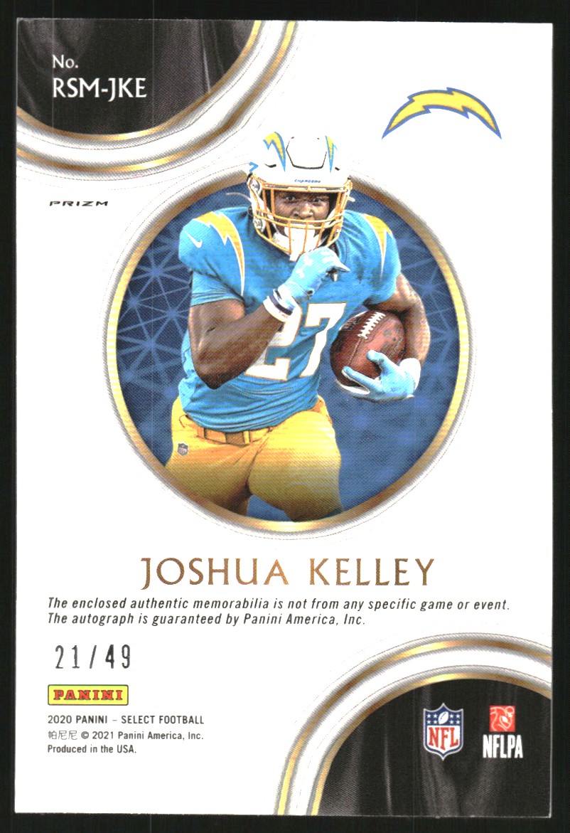 2020 Select Rookie Signature Memorabilia Prizm Purple #34 Joshua Kelley/49 back image