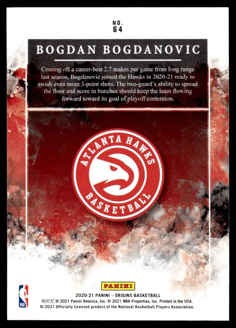2020-21 Panini Origins Blue #64 Bogdan Bogdanovic back image