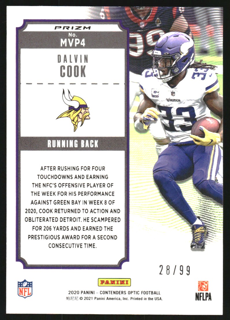 2020 Panini Contenders Optic MVP Contenders Blue #4 Dalvin Cook