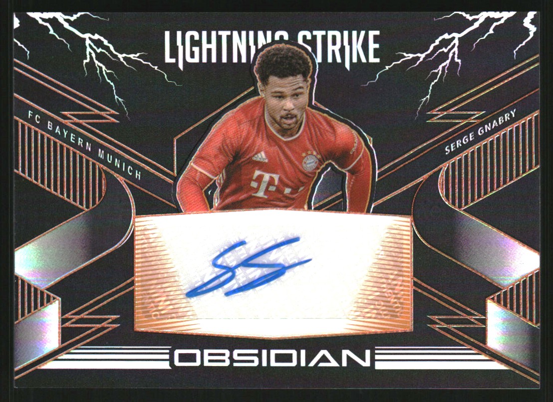 2020-21 Panini Obsidian Lightning Strike Autographs Electric Etch Orange #5 Serge Gnabry/50