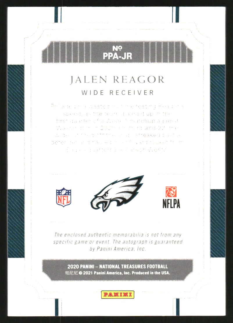 2020 Panini National Treasures Prodigy Patch Autographs #20 Jalen Reagor/99