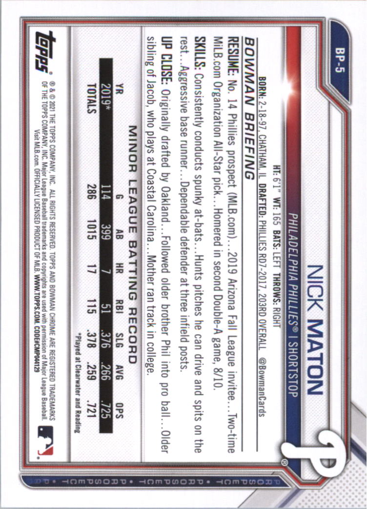 2021 Bowman Prospects Baseball Card Pick (Base) - Bild 11 von 299