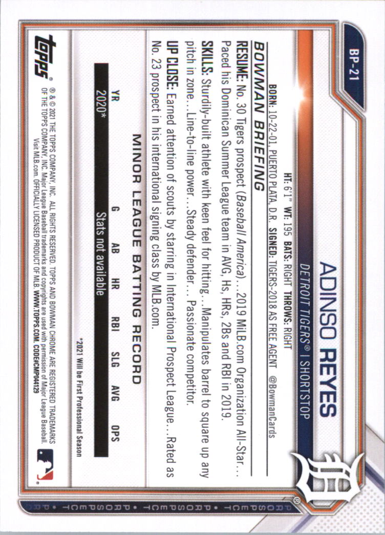2021 Bowman Prospects Baseball Card Pick (Base) - Bild 43 von 299