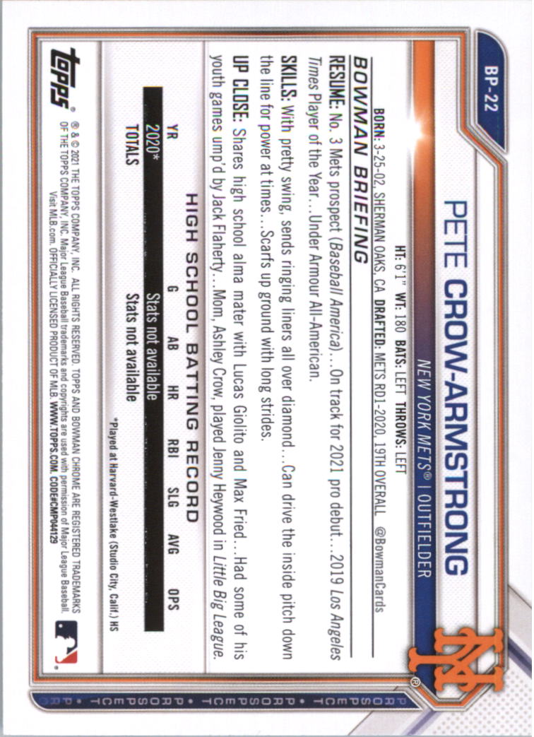 2021 Bowman Prospects Baseball Card Pick (Base) - Bild 45 von 299