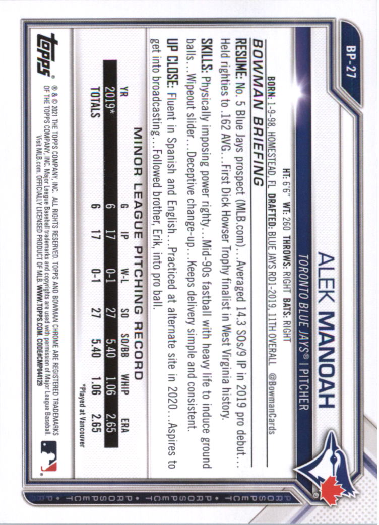 2021 Bowman Prospects Baseball Card Pick (Base) - Bild 55 von 299
