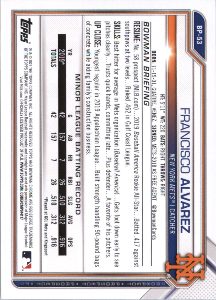2021 Bowman Prospects Baseball Card Pick (Base) - Bild 107 von 299