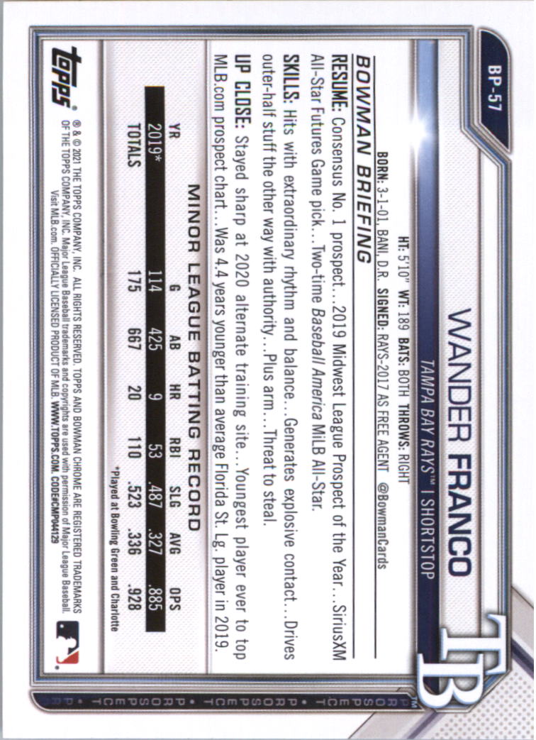 2021 Bowman Prospects Baseball Card Pick (Base) - Bild 115 von 299