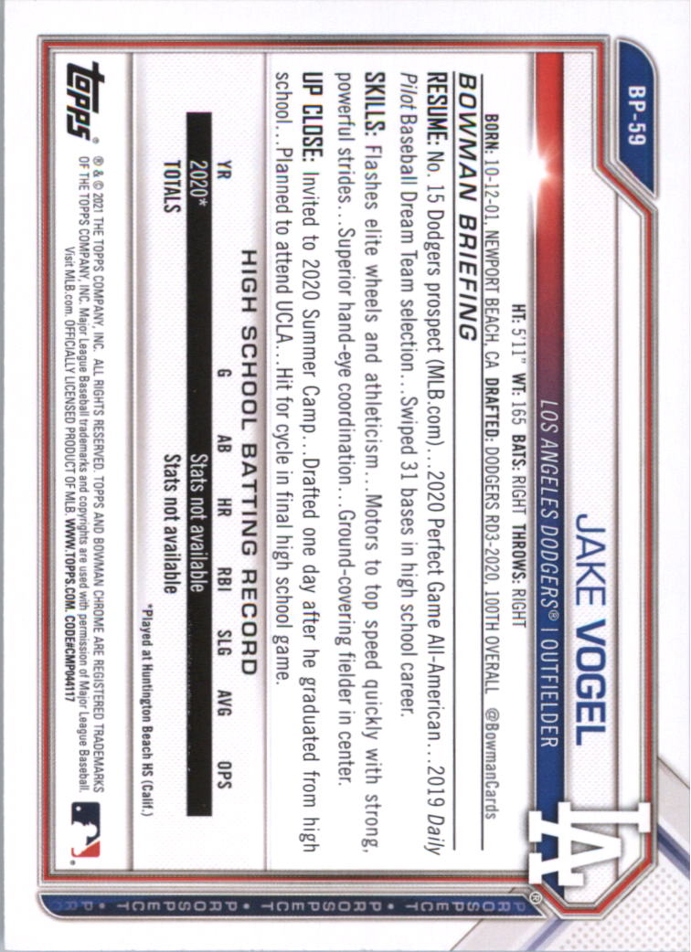 2021 Bowman Prospects Baseball Card Pick (Base) - Bild 119 von 299