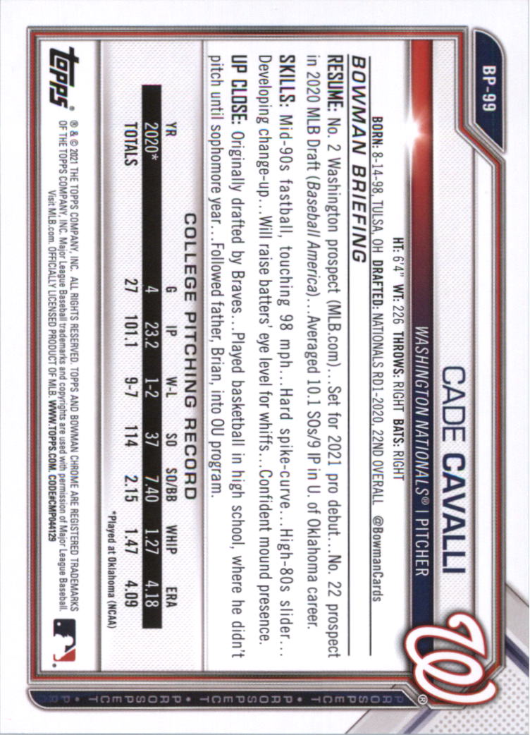 2021 Bowman Prospects Baseball Card Pick (Base) - Bild 199 von 299
