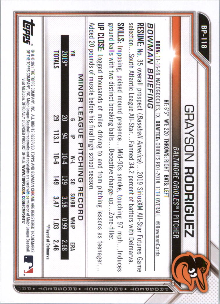 2021 Bowman Prospects Baseball Card Pick (Base) - Bild 237 von 299