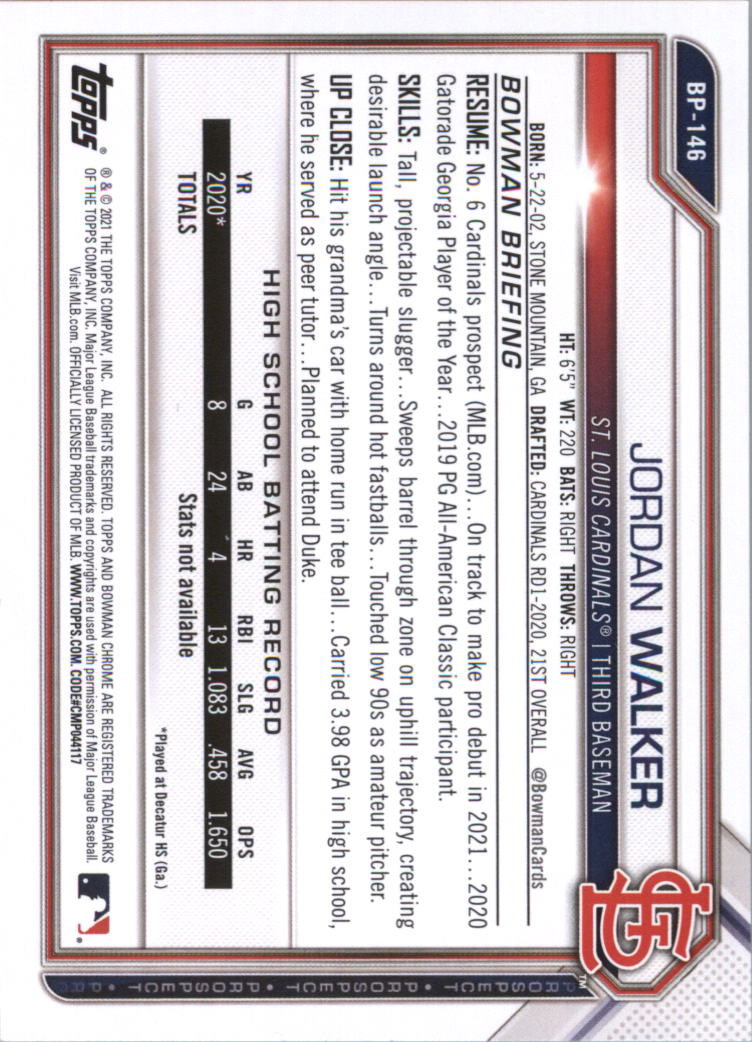 2021 Bowman Prospects Baseball Card Pick (Base) - Bild 291 von 299