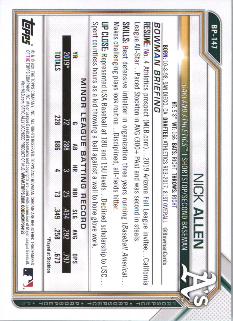 2021 Bowman Prospects Baseball Card Pick (Base) - Bild 293 von 299