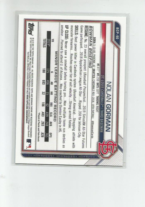 2021 Bowman Chrome Prospects Atomic Refractors #BCP90 Nolan Gorman back image