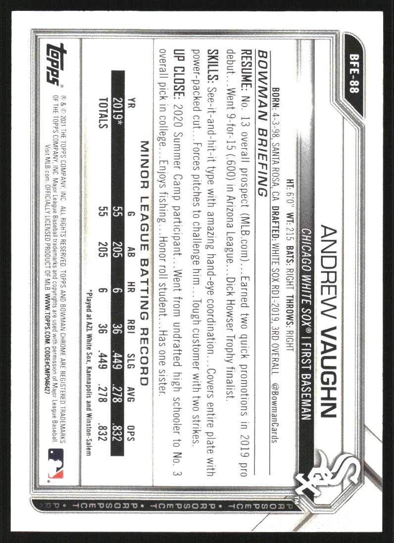 2021 Bowman 1st Edition Blue Foil #BFE88 Andrew Vaughn