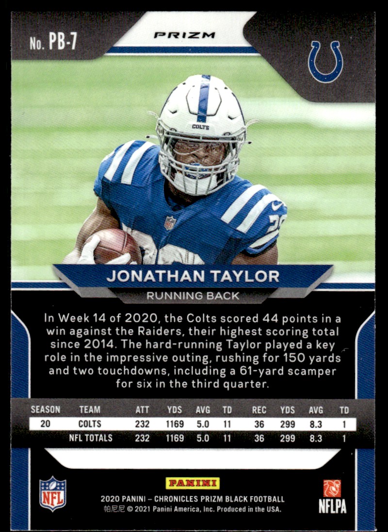 2020 Panini Prizm Black Silver #7 Jonathan Taylor