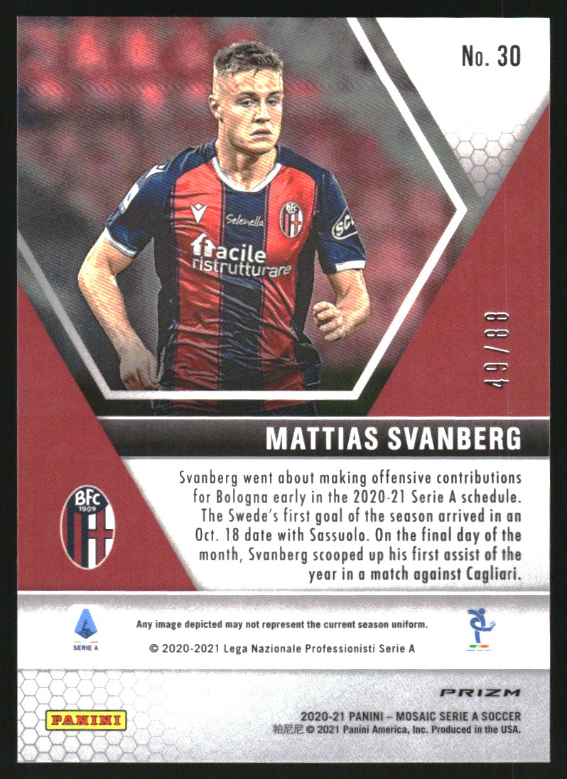 2020-21 Panini Mosaic Serie A Mosaic Choice Red and Gold #30 Mattias Svanberg