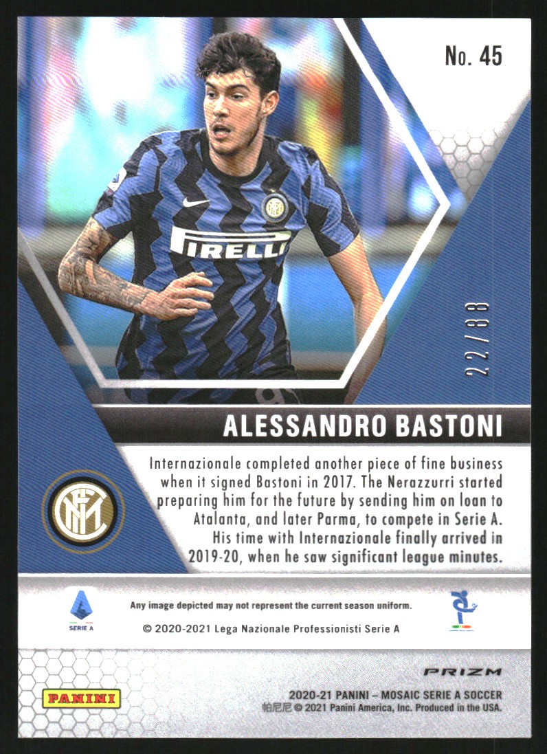 2020-21 Panini Mosaic Serie A Mosaic Choice Red Gold #45 Alessandro Bastoni /88