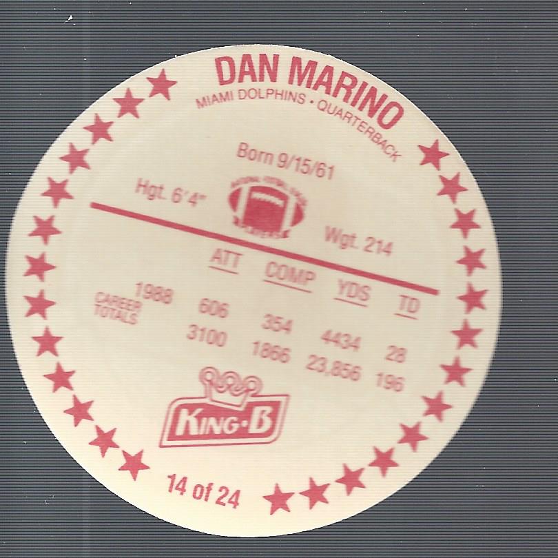 1989 King B Discs #14 Dan Marino back image